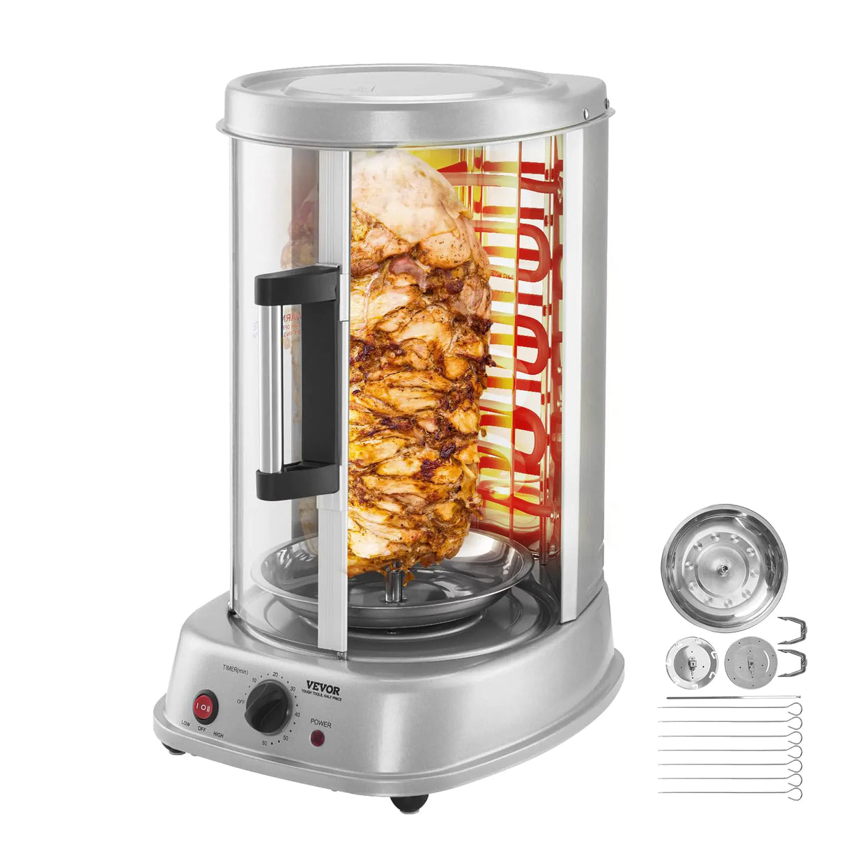 VEVOR Shawarma Grill Machine Vertical Chicken Shawarma Cooker Machine Countertop Electric Stainless Steel Broiler Gyro Rotisserie Oven Doner Kebab Machine for Home Restaurant Kitchen Parties