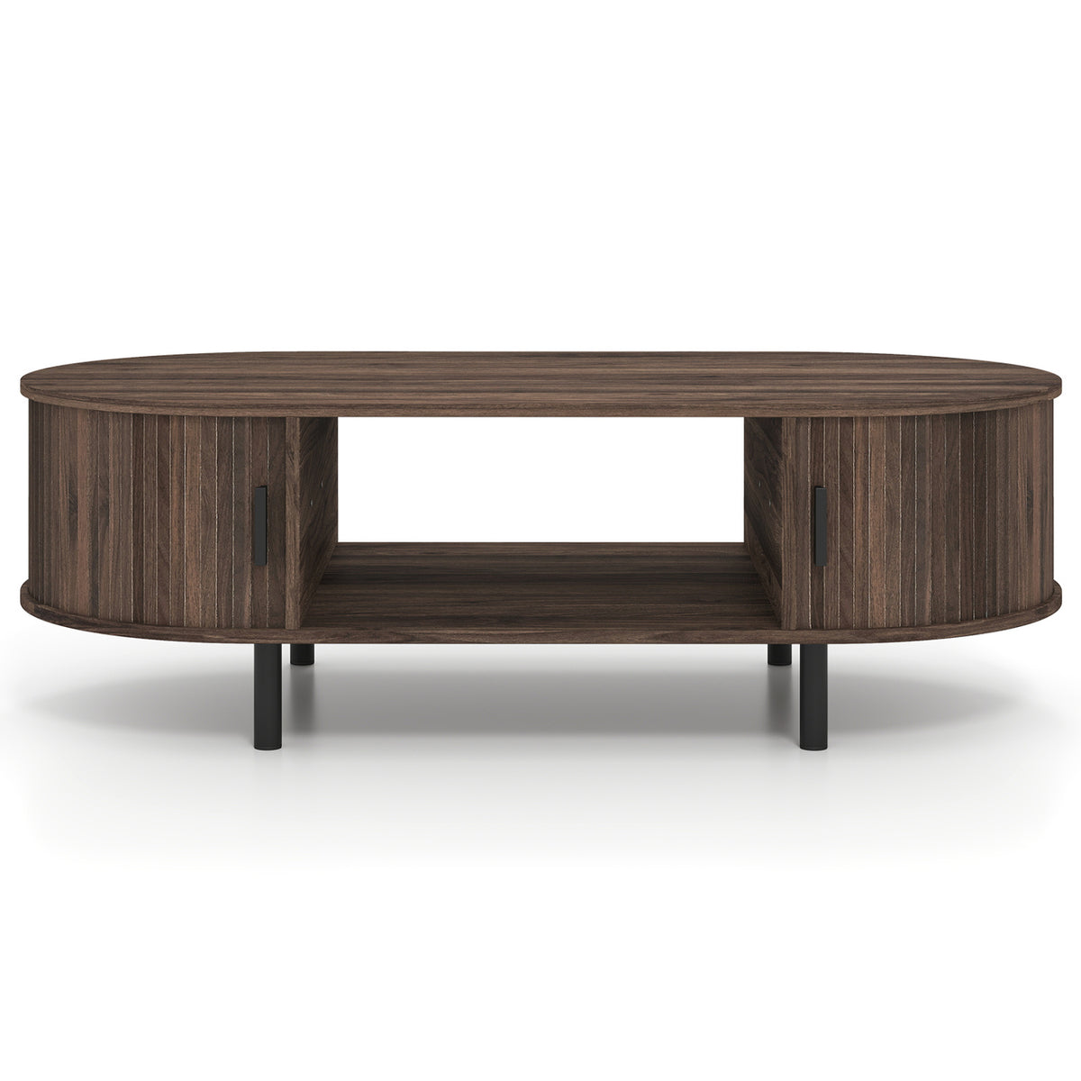 Oval Coffee Table 47.5inch Wooden Center Table with Storage-Walnut