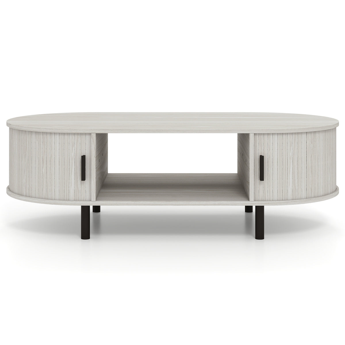 Oval Coffee Table 47.5inch Wooden Center Table with Storage-Oak