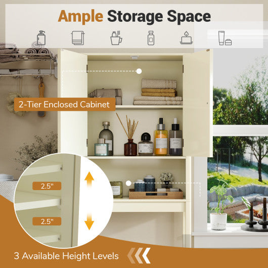Over The Toilet Storage Cabinet with Fluted Doors-Beige