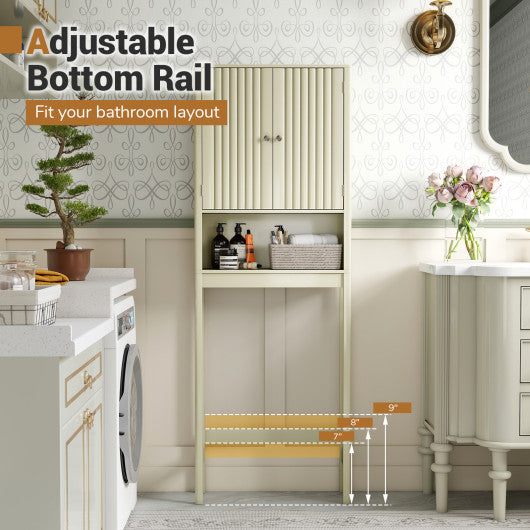 Fluted Bathroom Wall Cabinet with Open Shelf-Beige