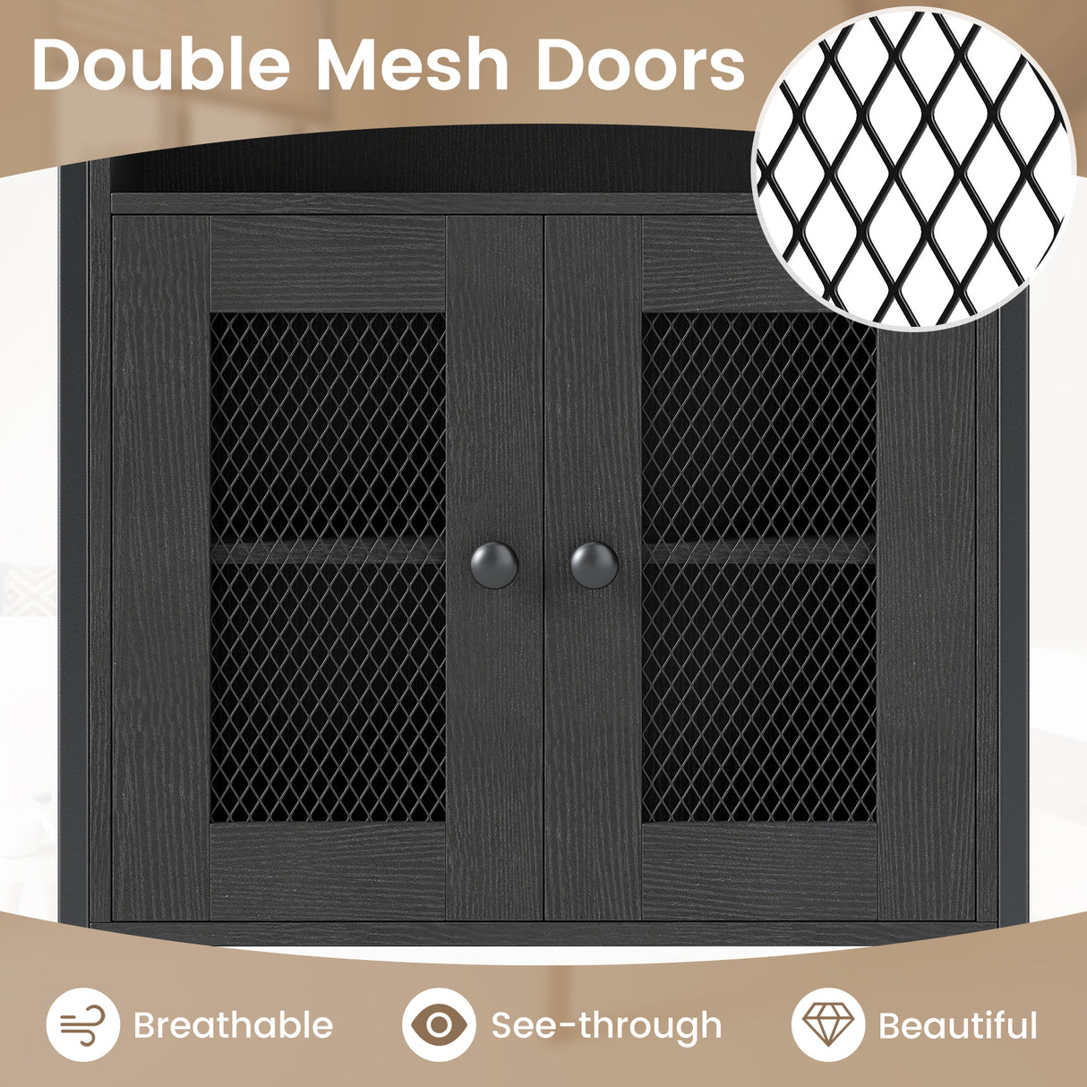 Over-The-Toilet Storage Cabinet with Heavy-Duty Metal Frame 2-door Freestanding-Black