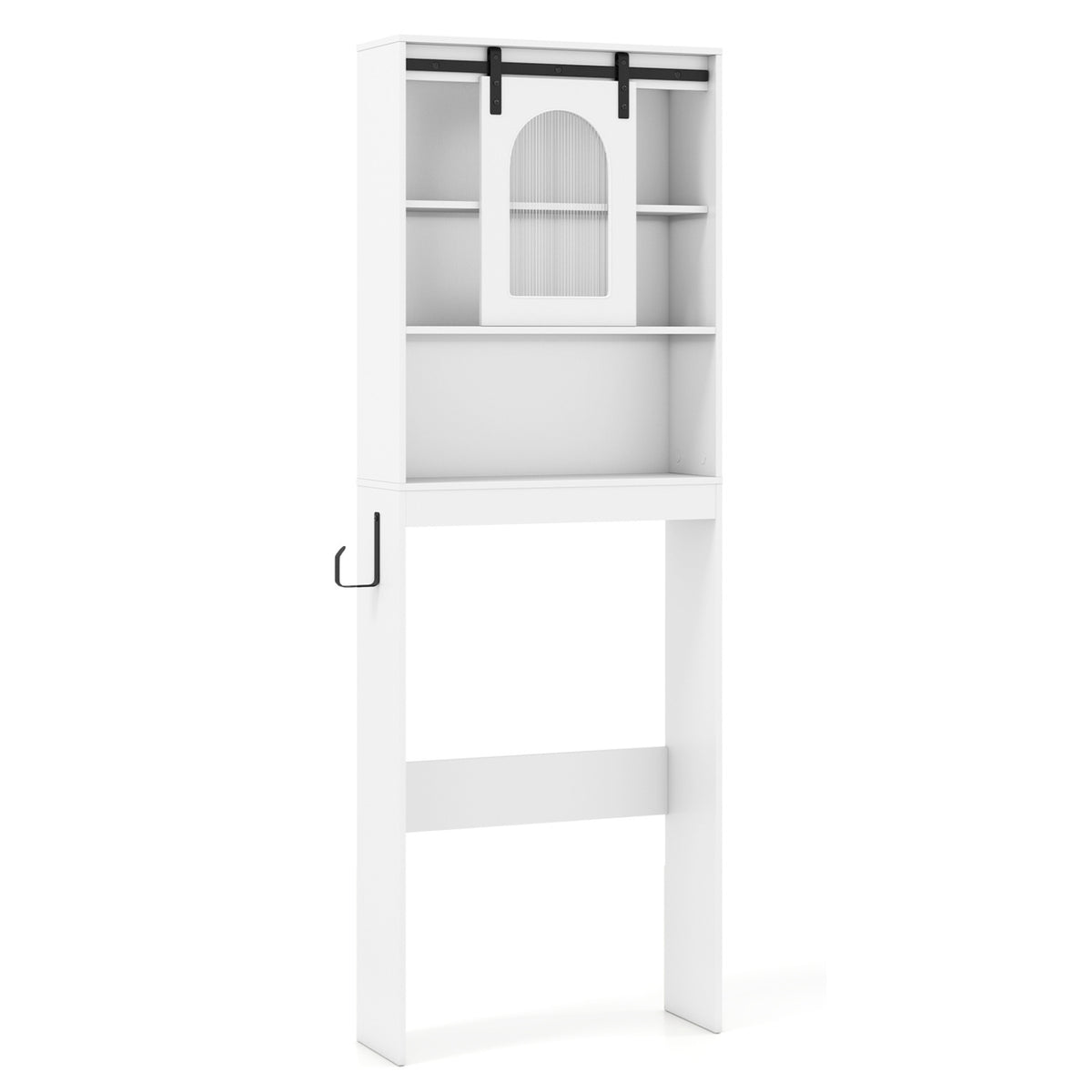 Over Toilet Storage Cabinet with Sliding Barn Door and Open Shelves for Bathroom-White