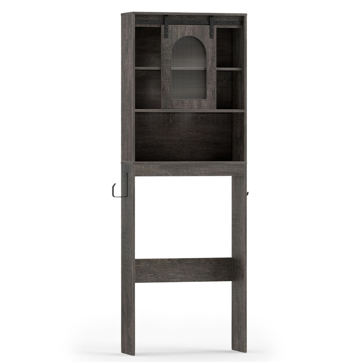 Over Toilet Storage Cabinet with Sliding Barn Door and Open Shelves for Bathroom-Oak