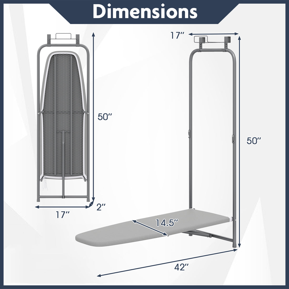 Over the Door Ironing Board Space-Saving Metal Hanging Ironing Board-Gray