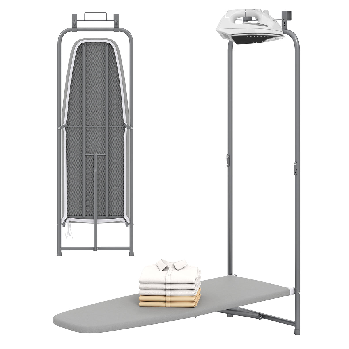 Over the Door Ironing Board Space-Saving Metal Hanging Ironing Board-Gray