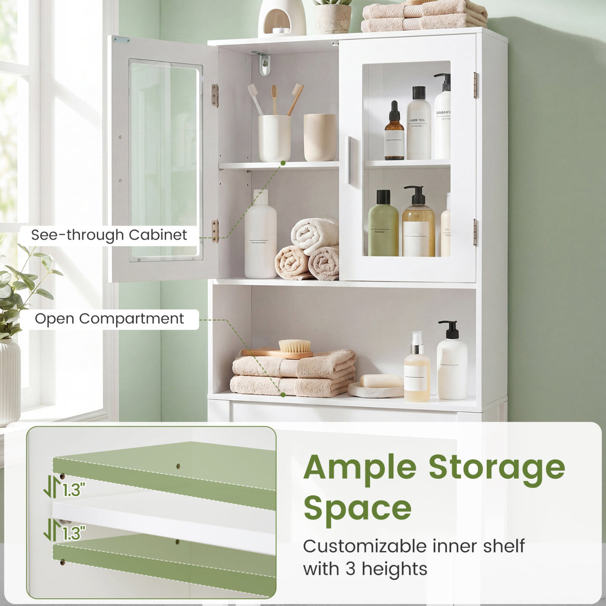 Over the Toilet Bathroom Storage Cabinet with Adjustable Shelf