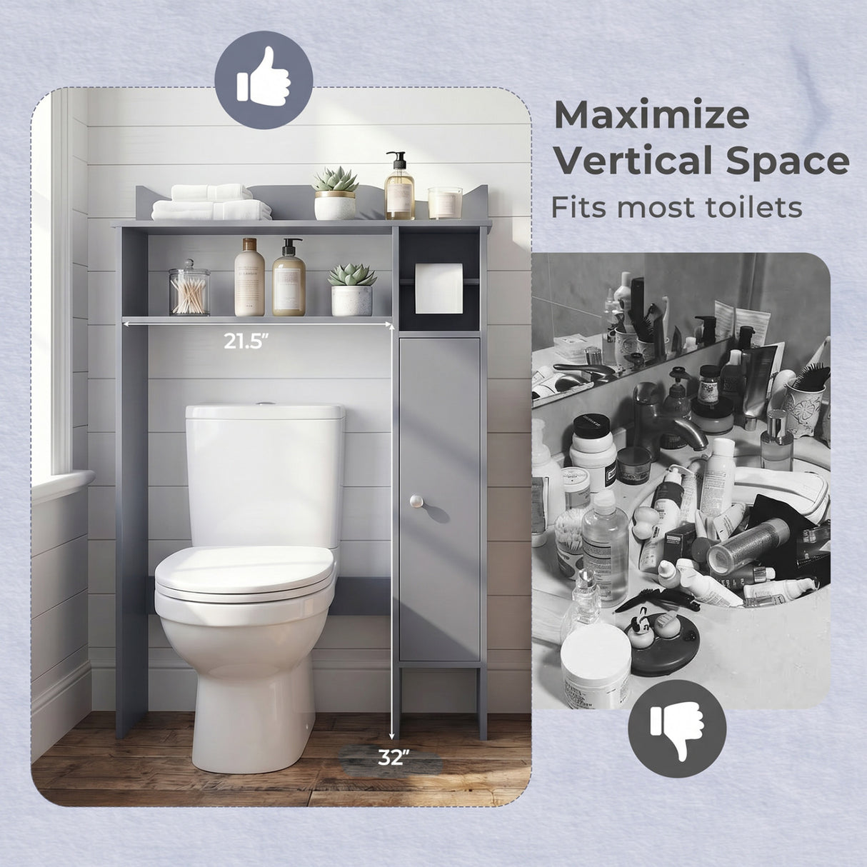 Over the Toilet Storage Cabinet with Toilet Paper Holder-Gray