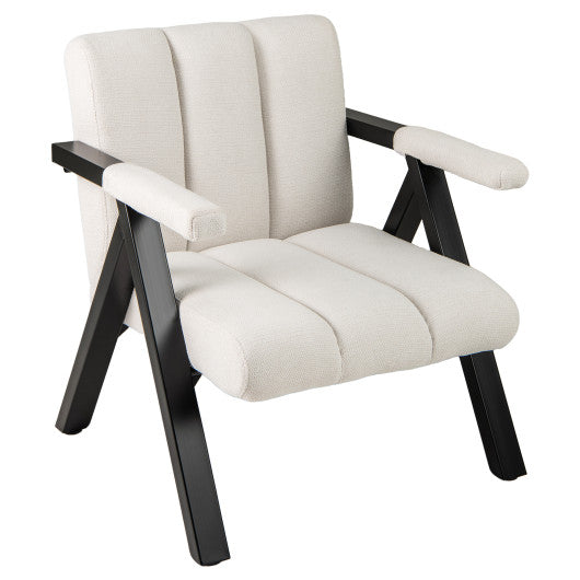 Oversized Accent Chair with Metal Frame and Armrests-Beige