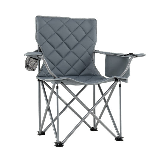 Oversized Camping Chairs Outdoor Folding Chair with Cooler Pouch and Cup Holder-Gray
