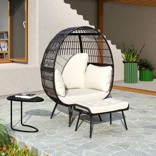 Oversized Egg Chair with Ottoman and Soft Cushions-White