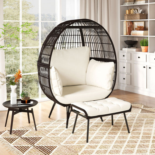 Oversized Egg Chair with Ottoman and Soft Cushions-White