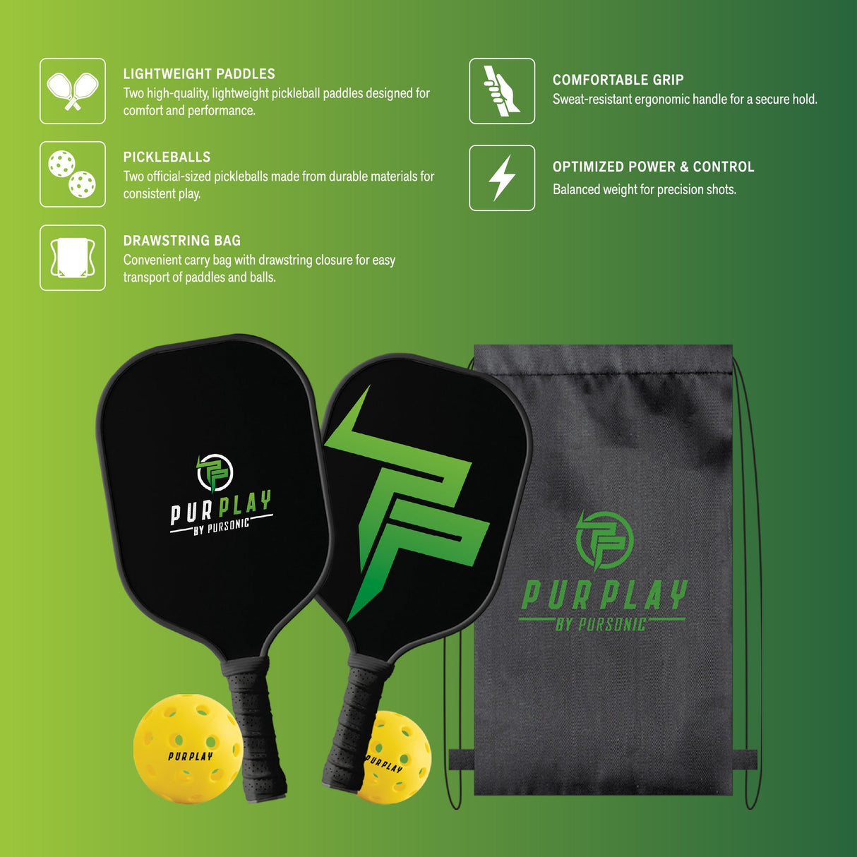 Pursonic The Ultimate Pickleball High Performance Set –4 Paddles, 4 Balls & 2 Carry Bag by Pursonic