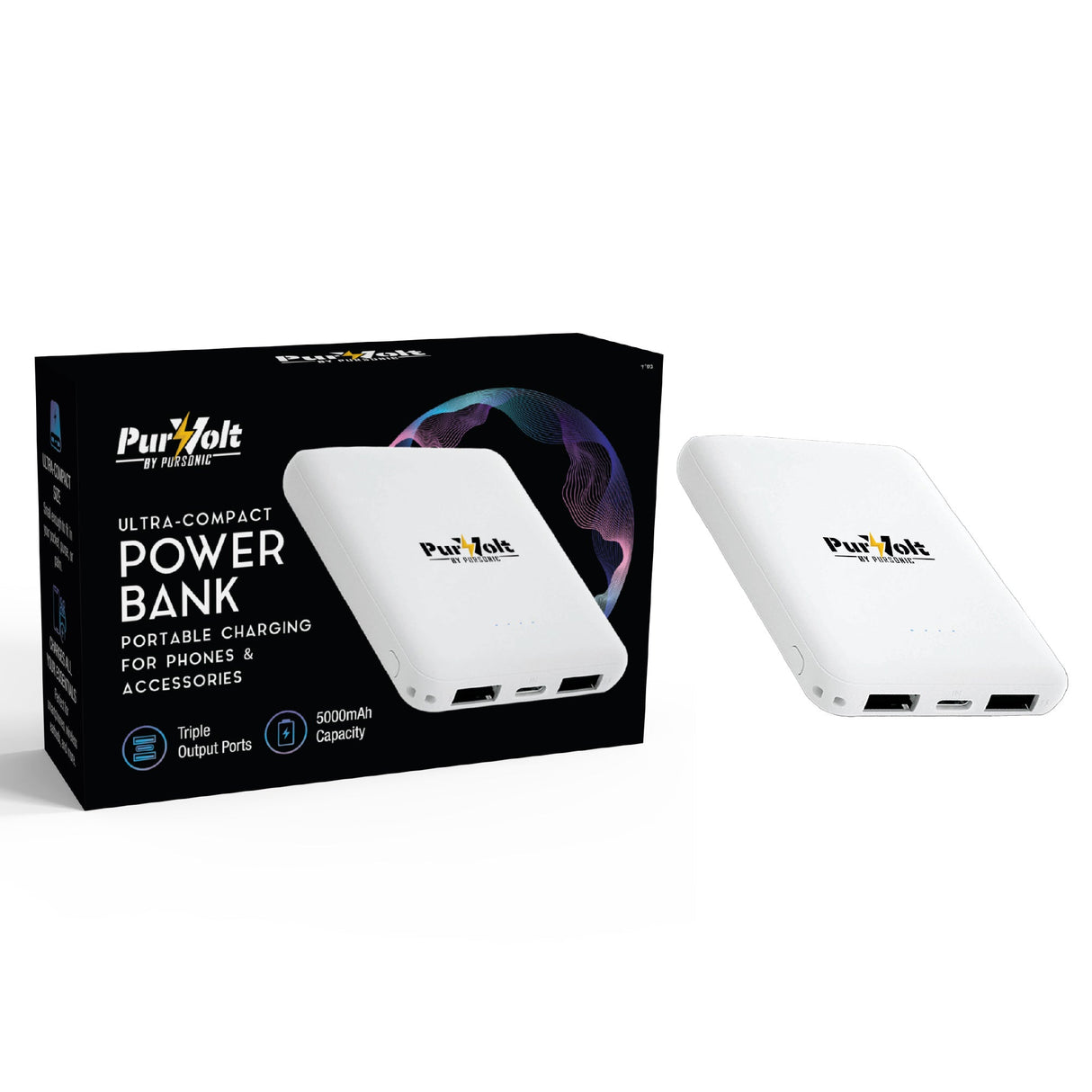 Pursonic Ultra-Compact Wireless Power Bank – 5000mAh Portable Charger with Wireless Output by Pursonic
