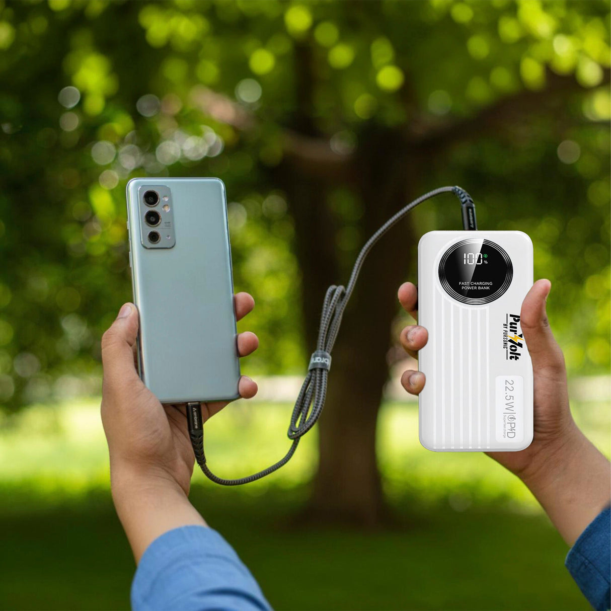 Pursonic Power Anywhere Bundle – PurVolt 40,000mAh Power Bank + LED Fast Charging Power Bank with Built-in Cables