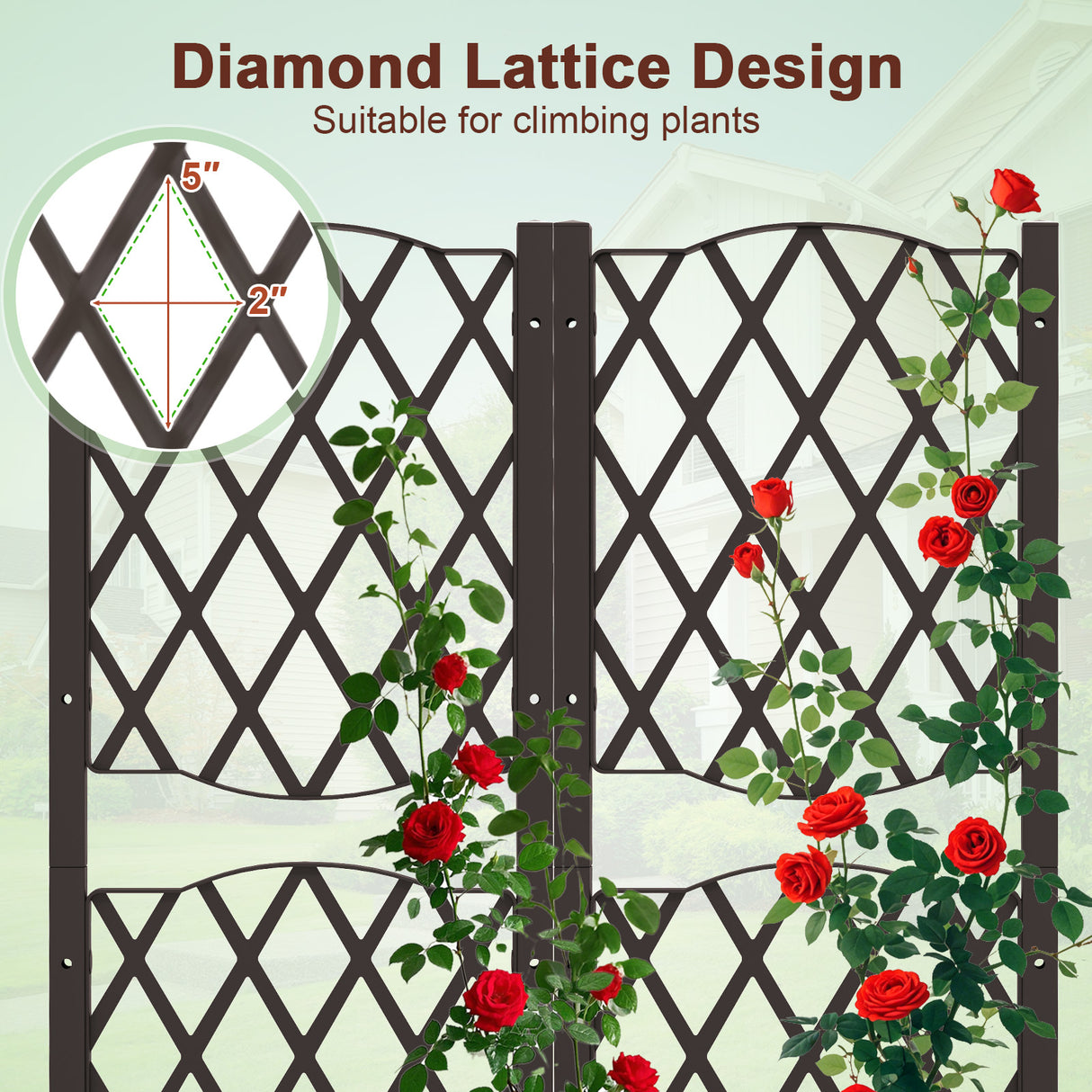 PE Rattan Raised Garden Bed with Trellis Planter Box for Climbing Plants-Brown