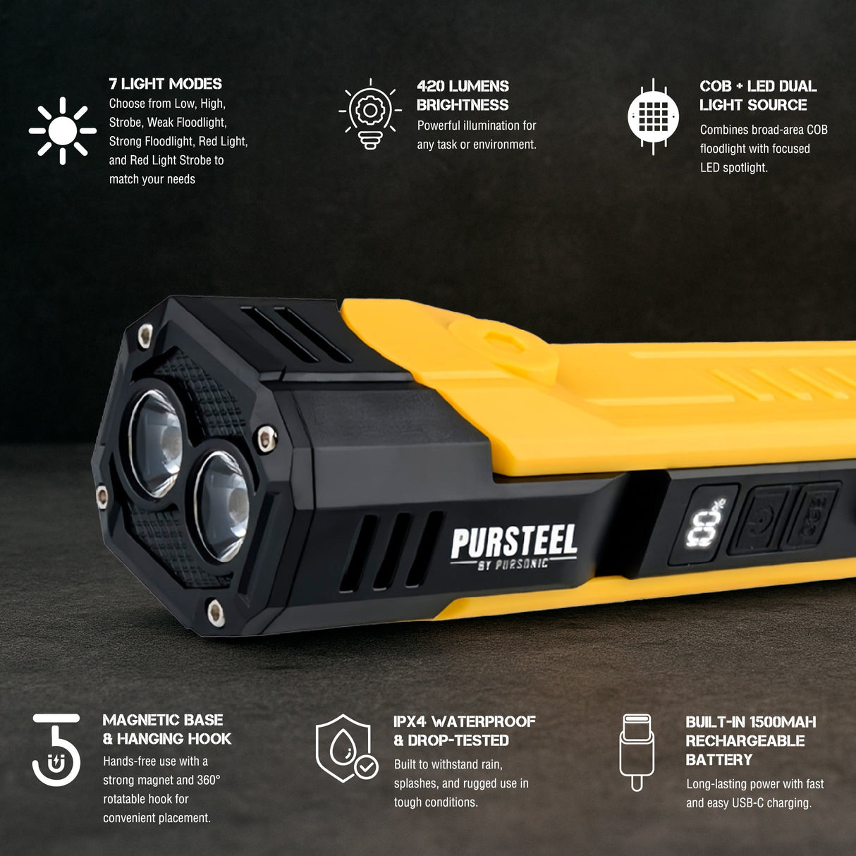 Pursonic – 2-in-1 UltraBright Rechargeable Flashlight & Red Strobe by Pursonic