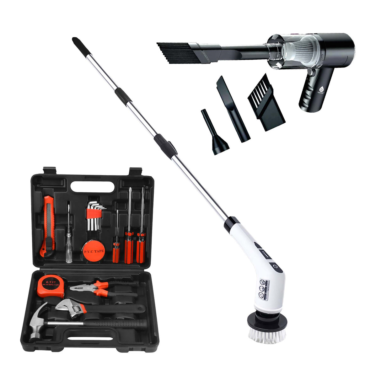 π οΈ Handy Solutions 16-Piece Tool Kit + Cordless Power Scrubber + 2-in-1 Mini Wireless Vacuum & Air Duster Bundle π
