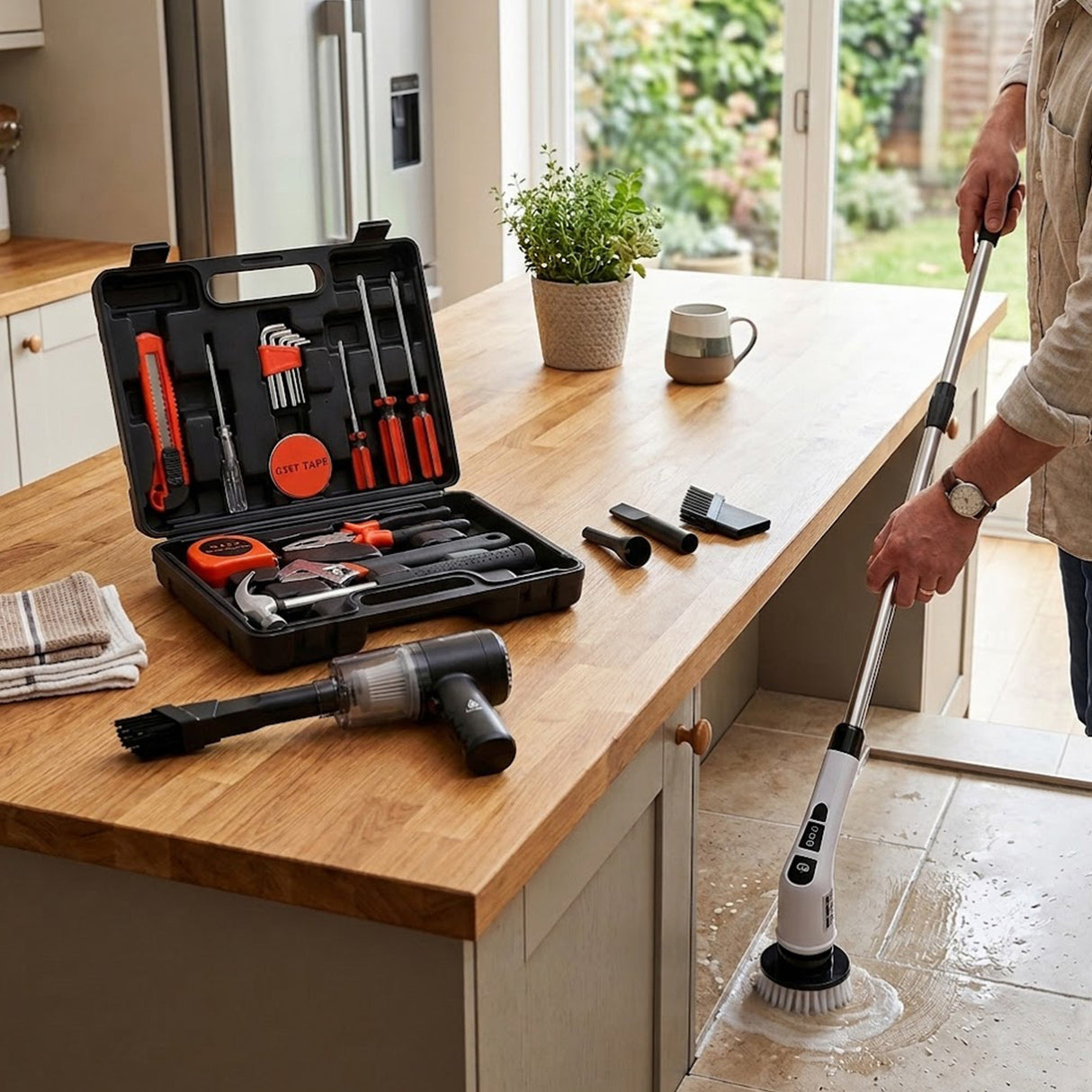π οΈ Handy Solutions 16-Piece Tool Kit + Cordless Power Scrubber + 2-in-1 Mini Wireless Vacuum & Air Duster Bundle π