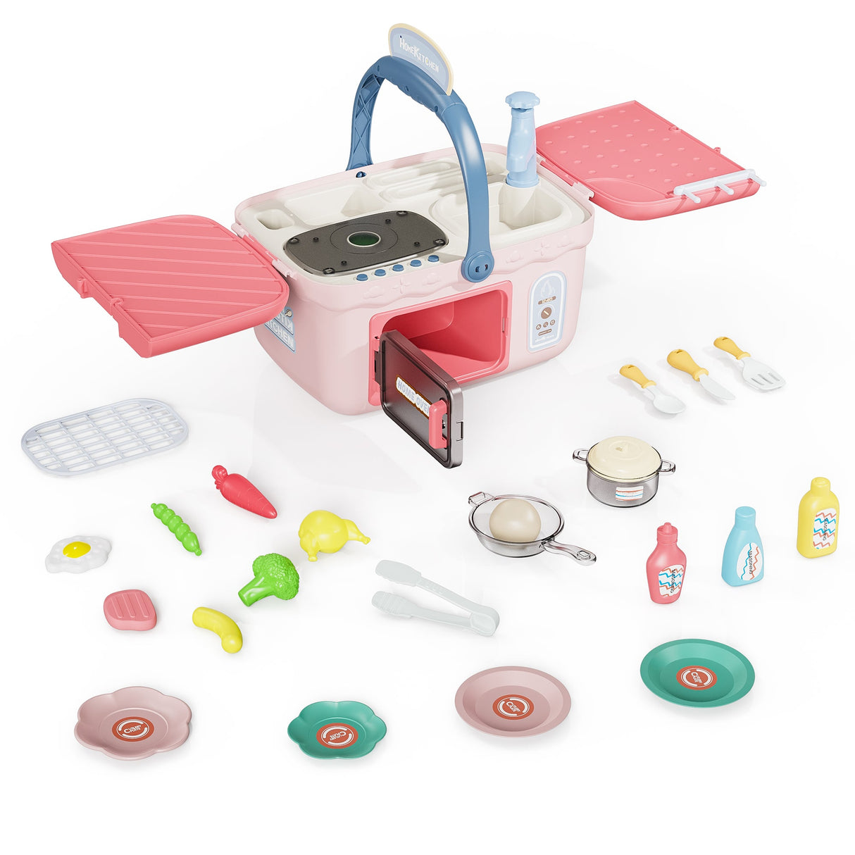 Contixo Kids Kitchen & Picnic Playset, Toddler Toys, Ages 3+, Interactive Grill, Sink & Oven, Mini Kitchen w/ Music & Lights, Color-Changing Foods, Boys & Girls by Contixo