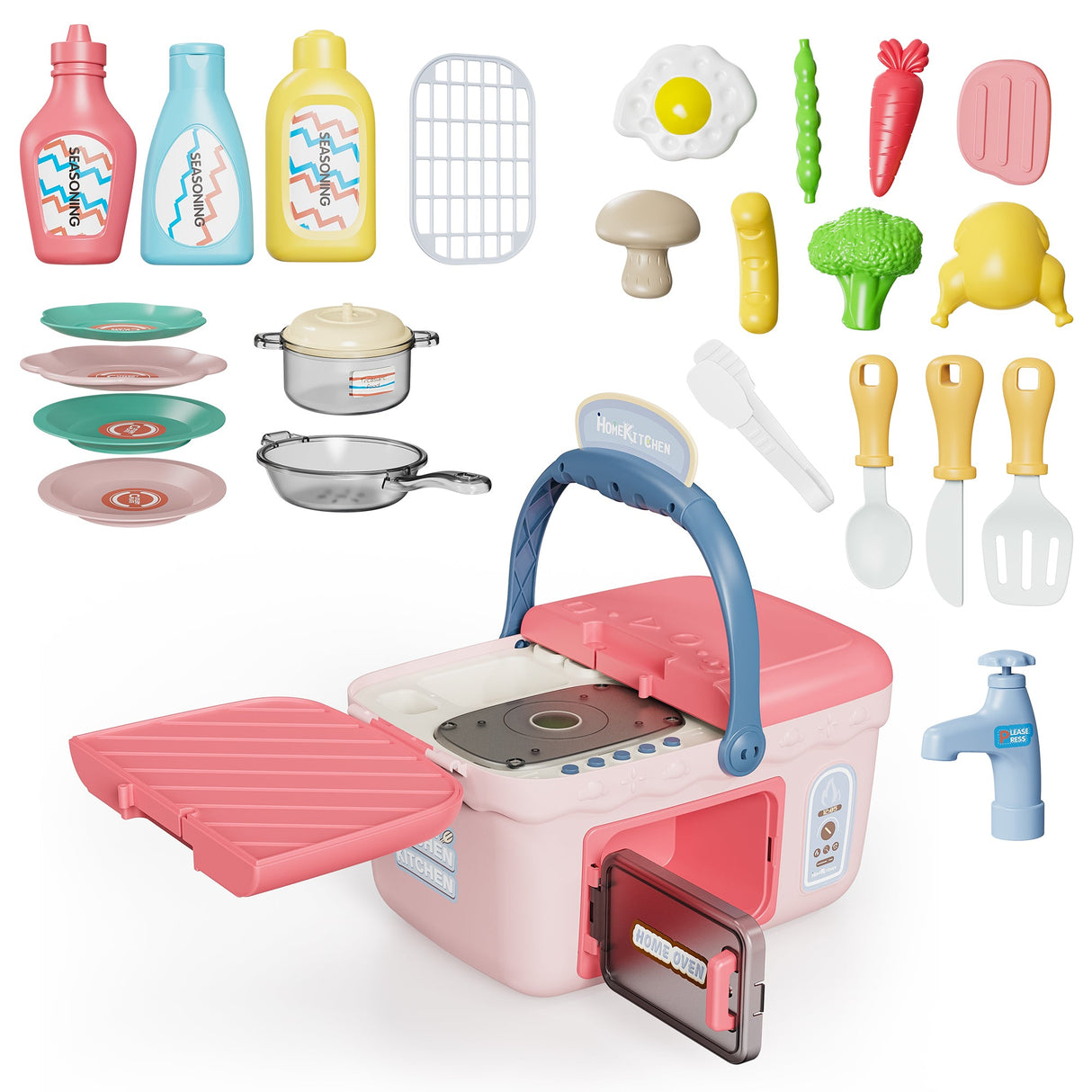 Contixo Kids Kitchen & Picnic Playset, Toddler Toys, Ages 3+, Interactive Grill, Sink & Oven, Mini Kitchen w/ Music & Lights, Color-Changing Foods, Boys & Girls by Contixo