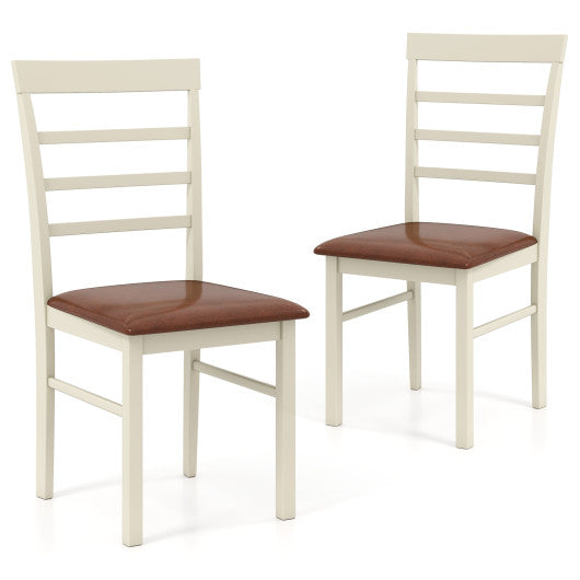PU Leather Upholstered Armless Wooden Dining Chair Set of 2-White