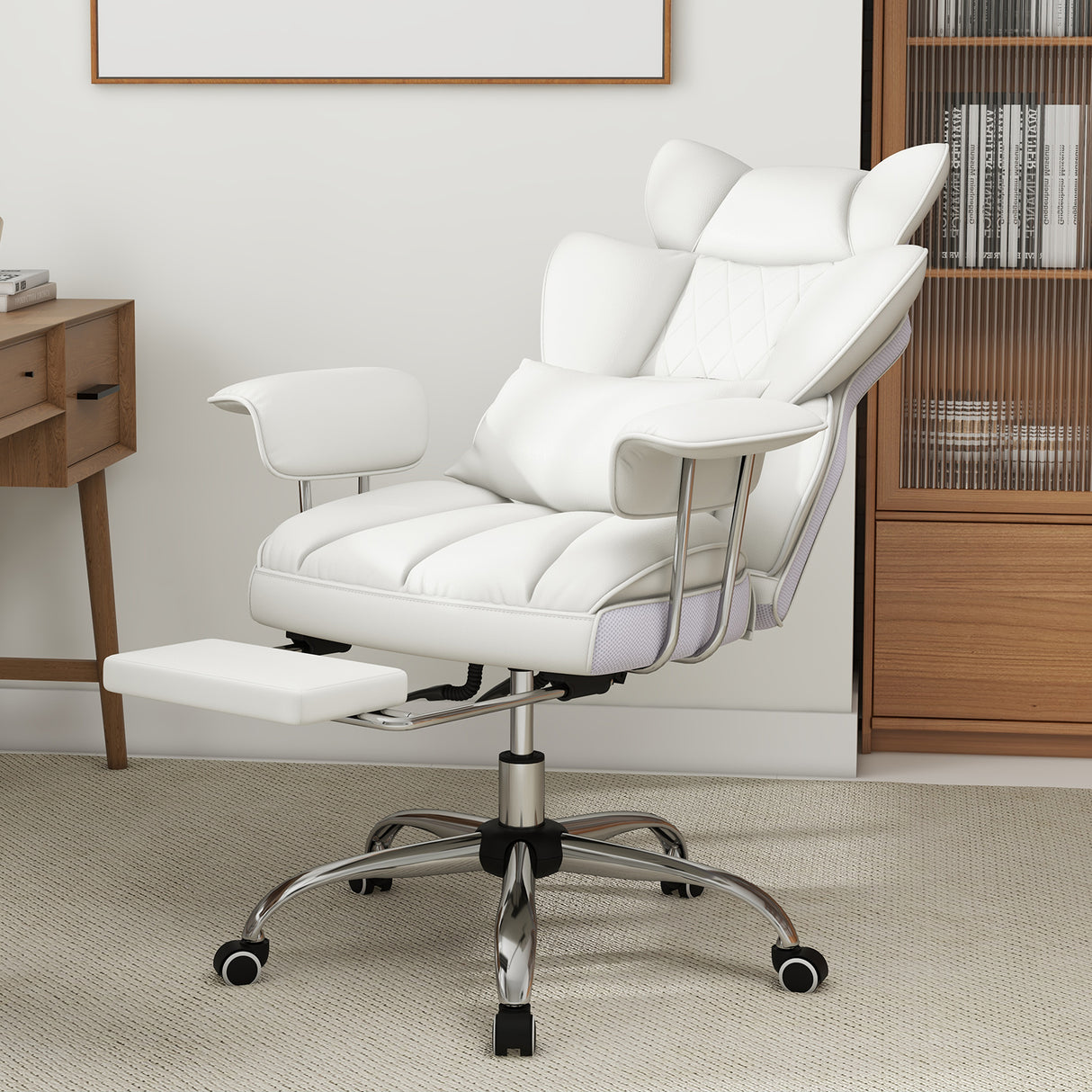 PU Leather Home Office Chair 400 lbs High Back Executive Chair-White