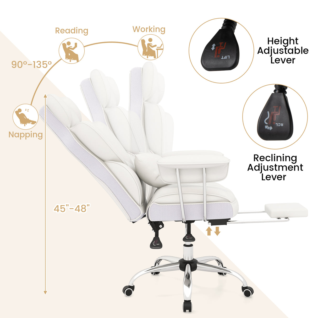 PU Leather Home Office Chair 400 lbs High Back Executive Chair-White