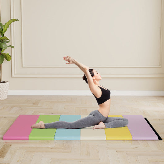 PU Leather Tri-Folding Gymnastics Tumbling Mat with Carrying Handles-Macaron