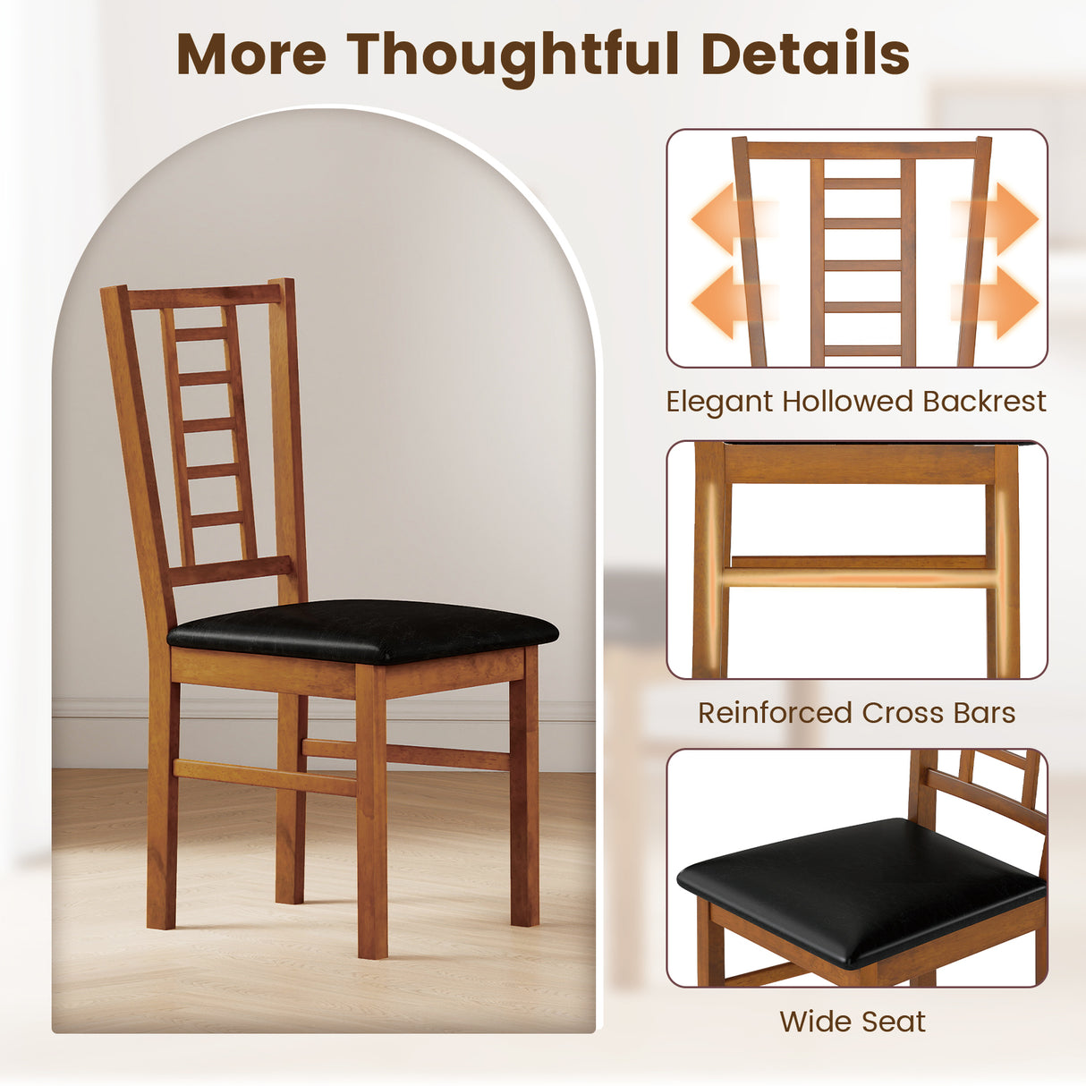 PU Leather Upholstered Wood Dining Chairs Set of 2-Walnut