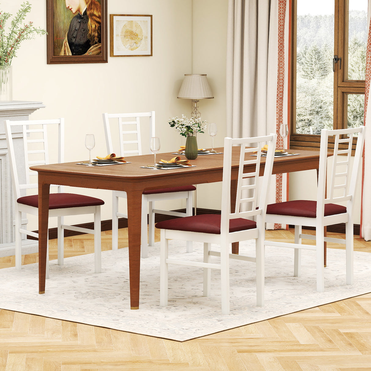 PU Leather Upholstered Wood Dining Chairs Set of 4-White