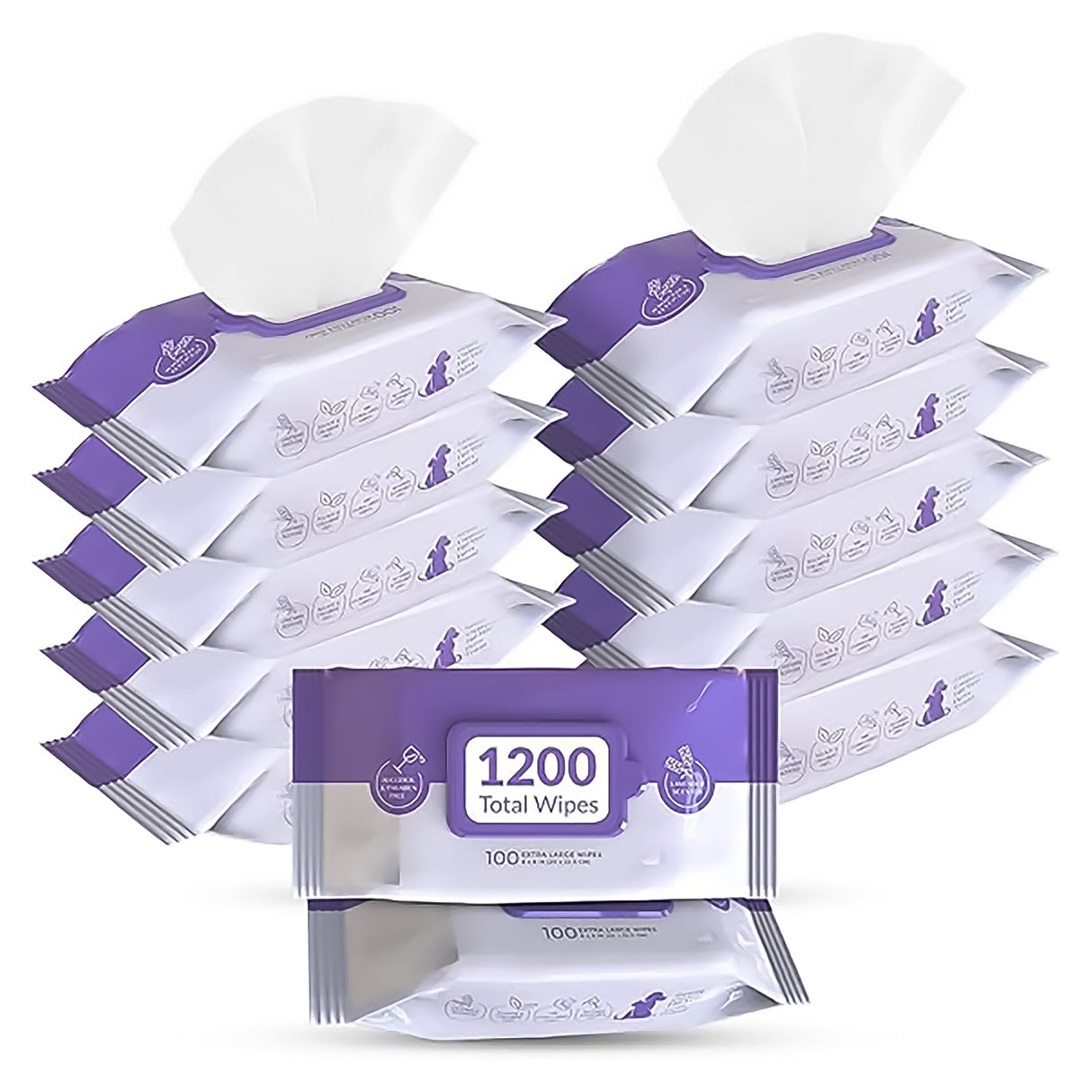 Pursonic Lavender Scented Pet Wipes – 12 Packs of 100 (1200 Total) Extra Large Wipes for Gentle Cleaning & Deodorizing by Pursonic