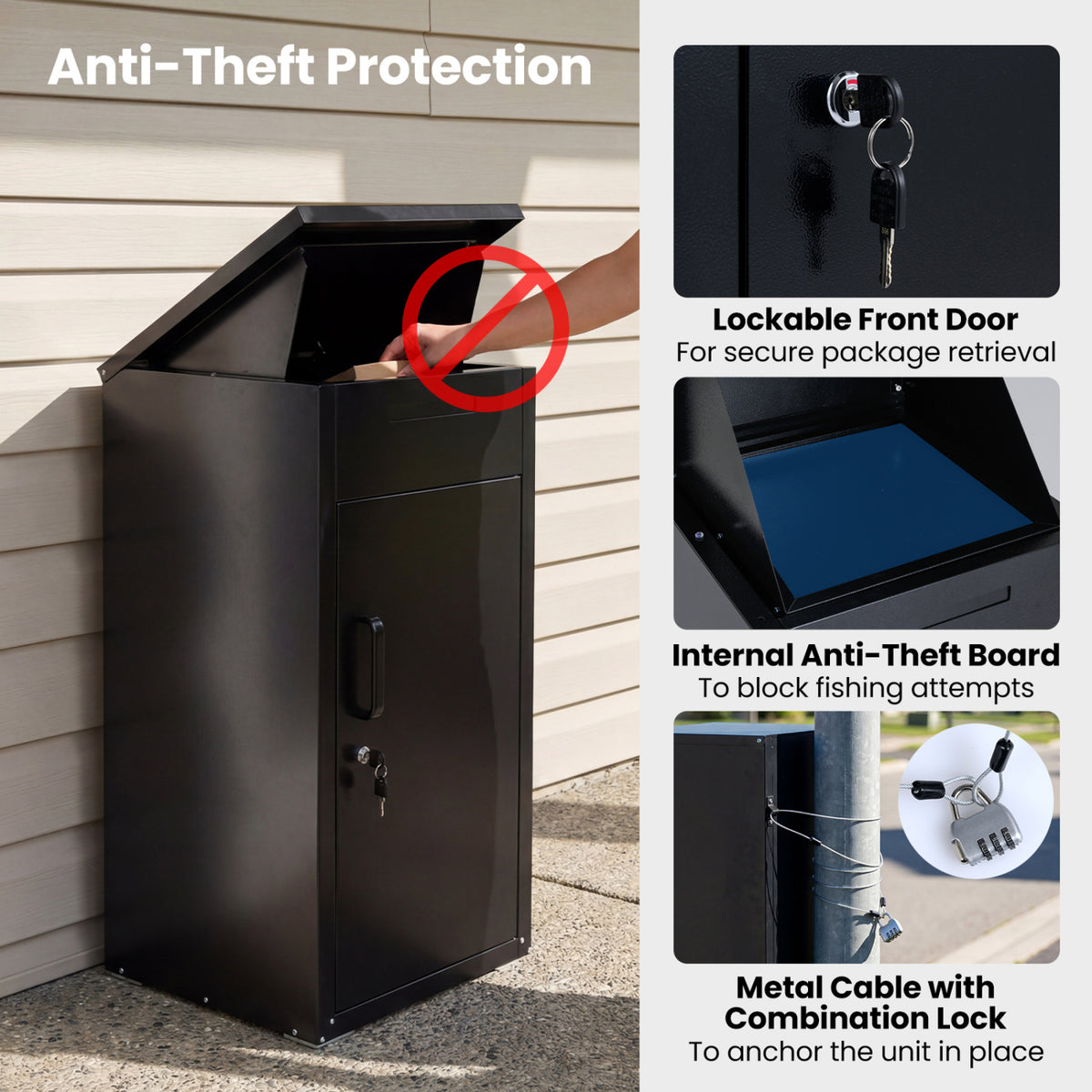 Package Delivery Box with Anti-Theft Board and Lockable Door-Black