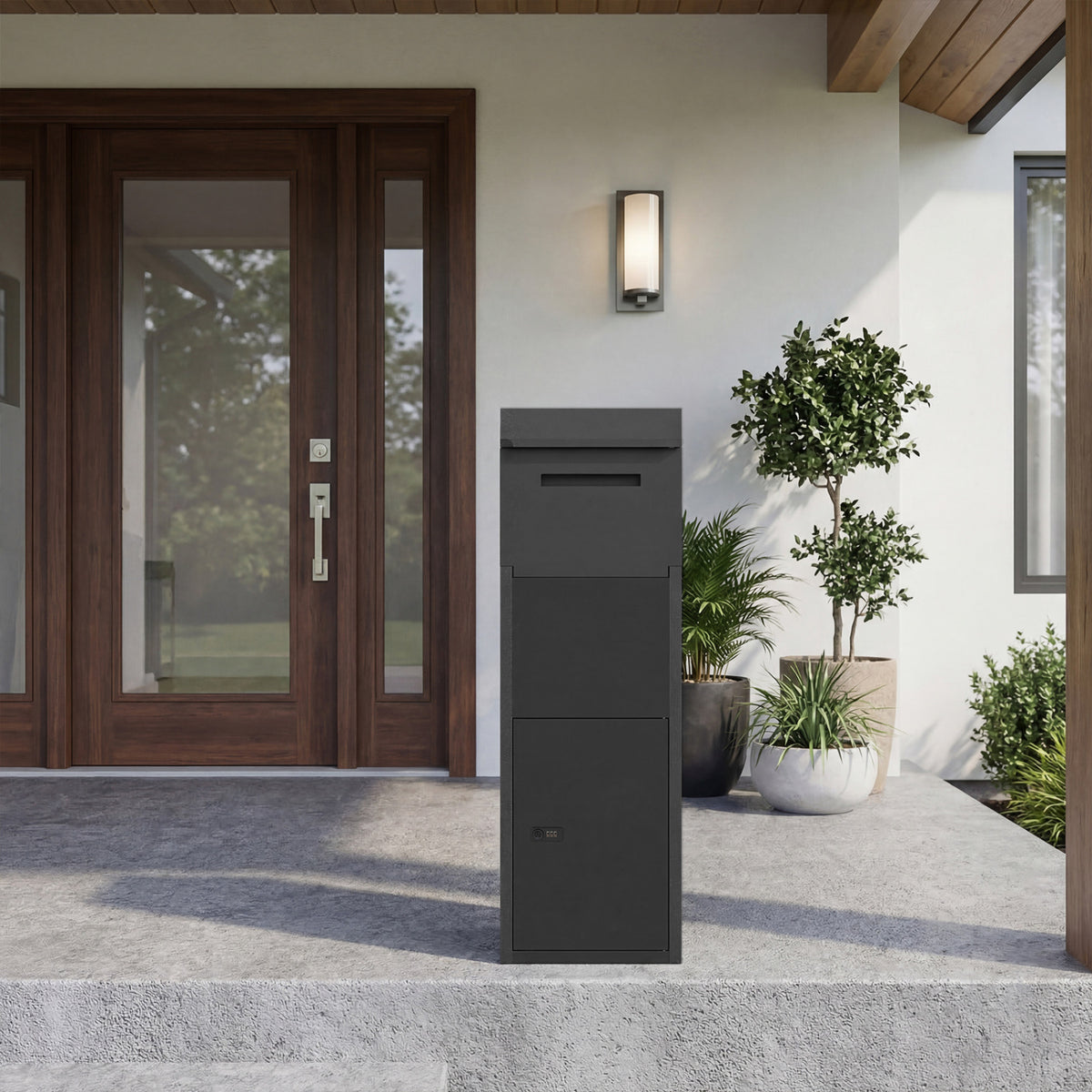 Package Delivery Box for Outside with Anti-Theft Baffle Sloped Roof-Black