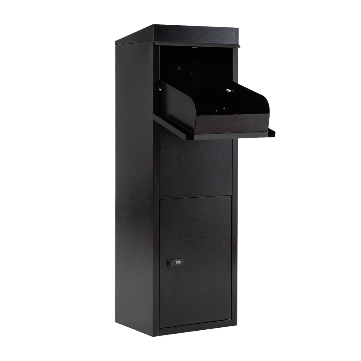 Package Delivery Box for Outside with Anti-Theft Baffle Sloped Roof-Black