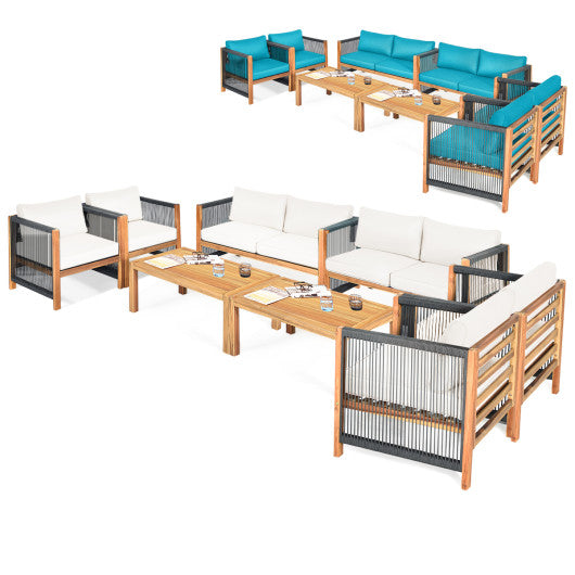 4 Pieces Wood Outdoor Patio Furniture Set with Cushions for Garden-Turquoise