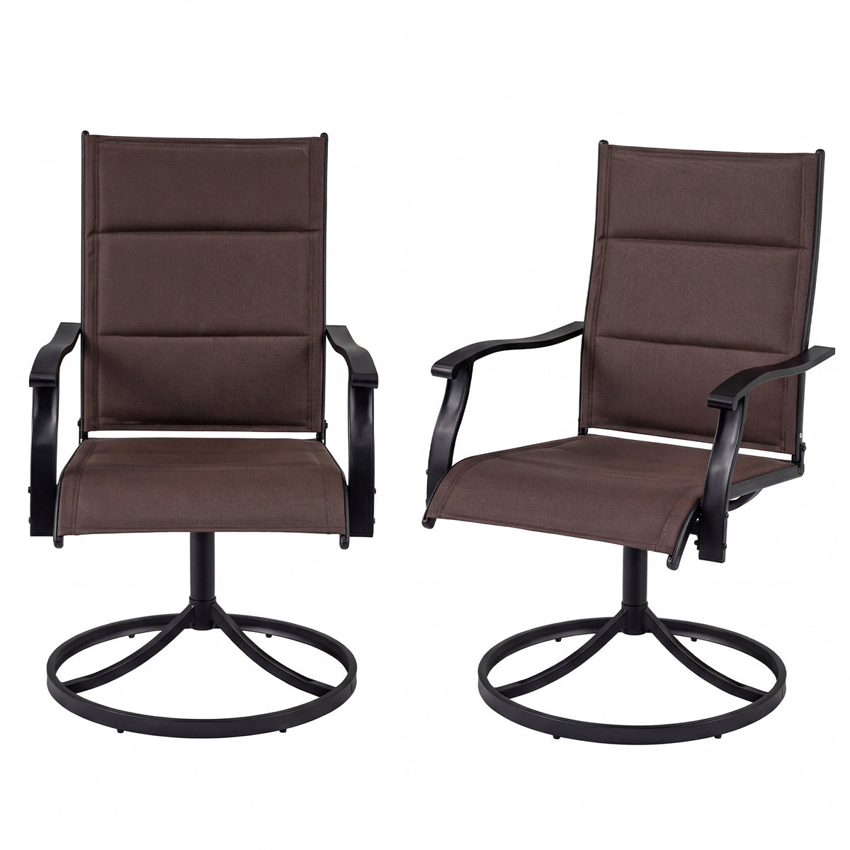 Padded Patio Swivel Chairs Set of 2 Ergonomic Outdoor Dining Chairs with Breathable Fabric-Brown