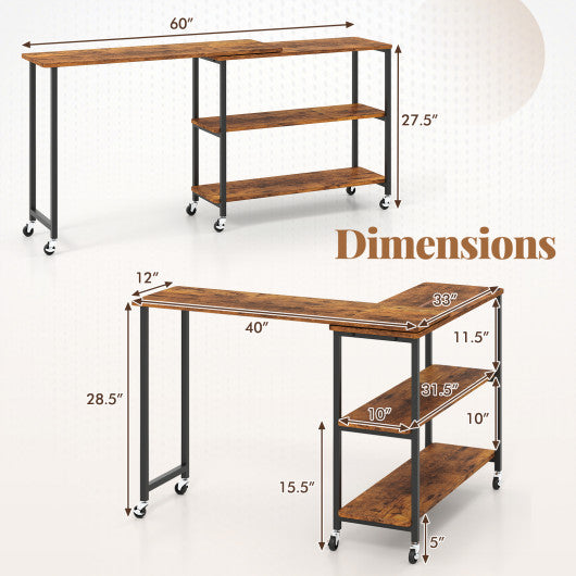 Patented Large 360-Degree Free Rotating Sofa Side Table with Wheels and Storage Shelf-Brown