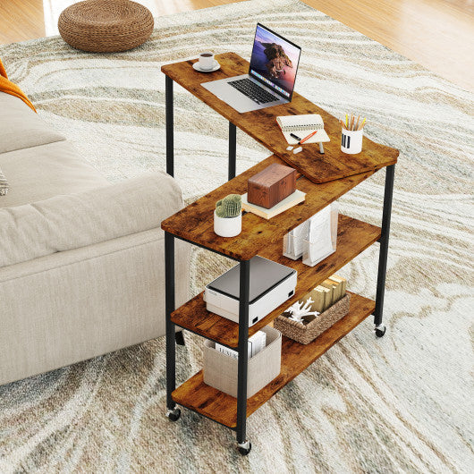 Patented Large 360-Degree Free Rotating Sofa Side Table with Wheels and Storage Shelf-Walnut