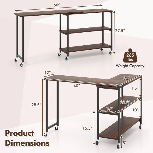 Patented Large 360-Degree Free Rotating Sofa Side Table with Wheels and Storage Shelf-Walnut