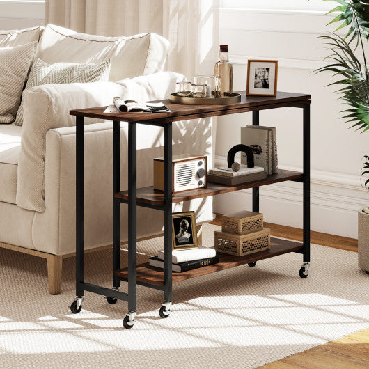 Patented Large 360-Degree Free Rotating Sofa Side Table with Wheels and Storage Shelf-Walnut