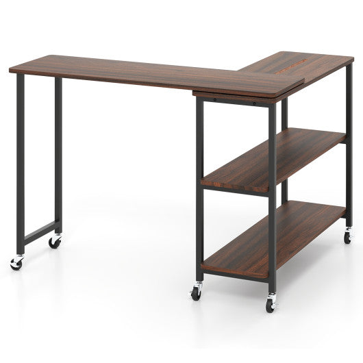 Patented Large 360-Degree Free Rotating Sofa Side Table with Wheels and Storage Shelf-Walnut