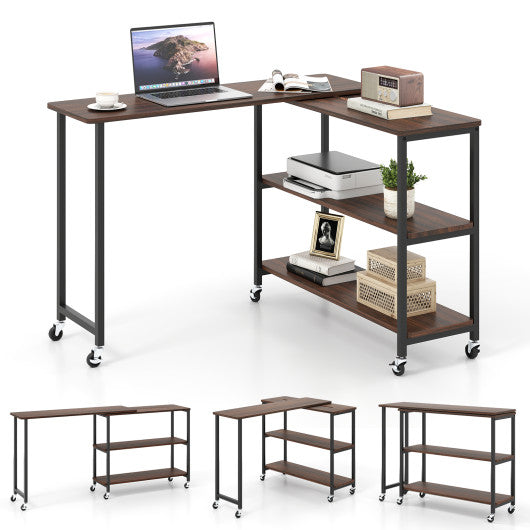 Patented Large 360-Degree Free Rotating Sofa Side Table with Wheels and Storage Shelf-Walnut