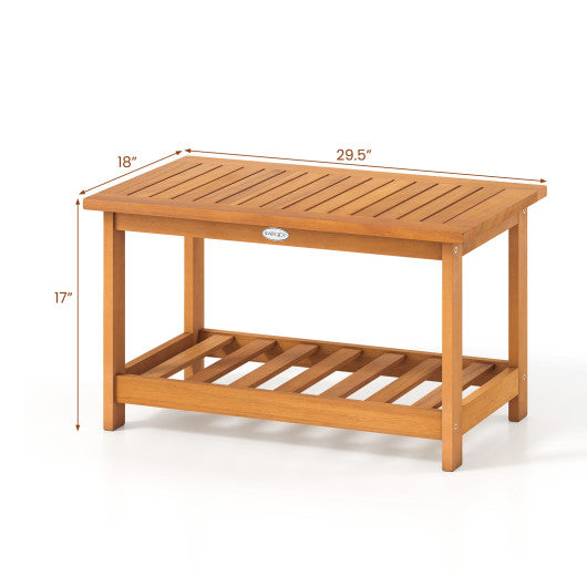 Patio Acacia Wood Coffee Table 2-Tier Rectangular Center Table