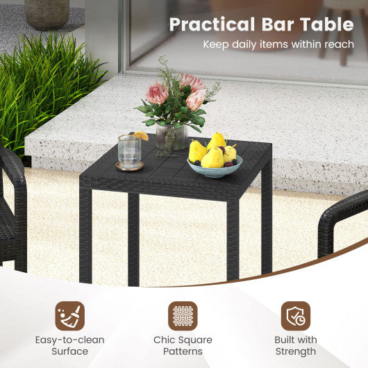 3 Pieces Patio Bar Set with 2 Stools and 1 Bar Table-Black
