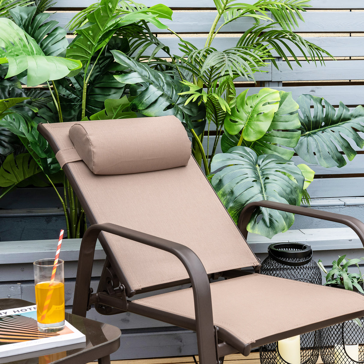 3 Pieces Patio Bistro Furniture Set with Adjustable Backrest-Black
