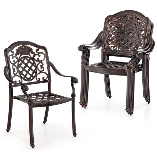Patio Cast Aluminum Dining Chairs Set of 2 Metal Armchairs Stackable-Copper