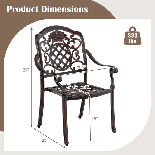 Patio Cast Aluminum Dining Chairs Set of 2 Metal Armchairs Stackable-Copper