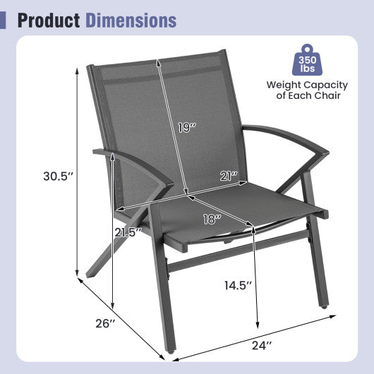 Patio Chairs Set of 2 Lawn Chairs with Heavy Duty Metal Frame-Grey