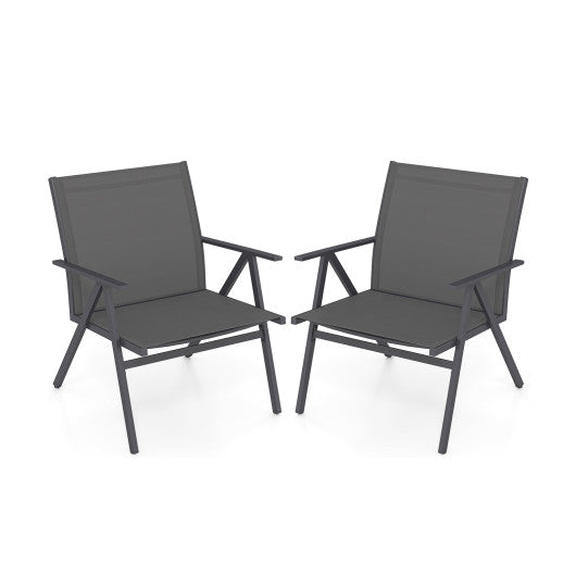 Patio Chairs Set of 2 with Breathable Mesh Fabric and Metal Frame-Gray